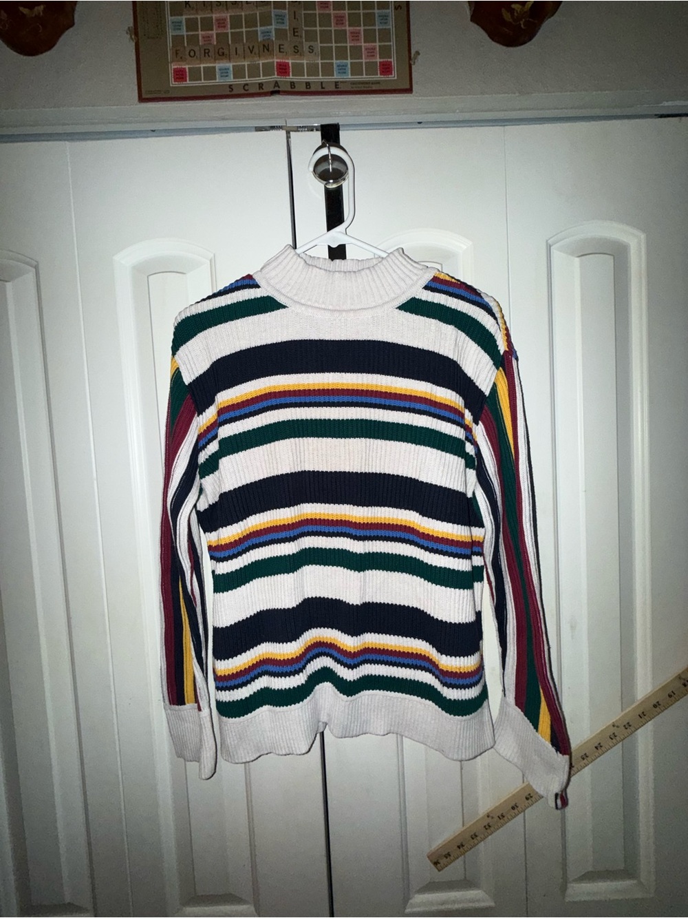 Tommy Hilfiger White Knit Sweater with Red, Blue, Green Accents
